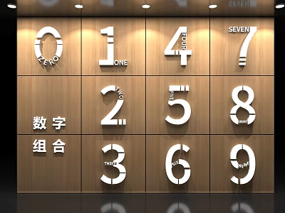 Modern 3D Numbers Design On Wooden Background With English Word Labels 3d model