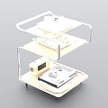 Modern Three Tier Side Table With Metal Frame Wooden And Transparent Shelves