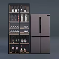 Modern Wine Cabinet With Glass Doors And Multi Layer Shelves For Wine Bottles