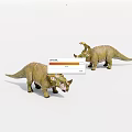Two Green Triceratops Dinosaur Models Standing With Horns And Detailed Texture