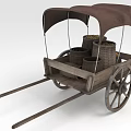 Traditional Wooden Horse Drawn Carriage With Canopy Barrels And Baskets