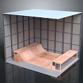 Indoor Skateboard Training Facility With Wooden Ramp Platform And Metal Frame Structure