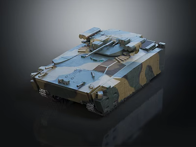 Modern Armored Military Vehicle Featuring Camouflage Paint Tracked Design And Turret 3d model