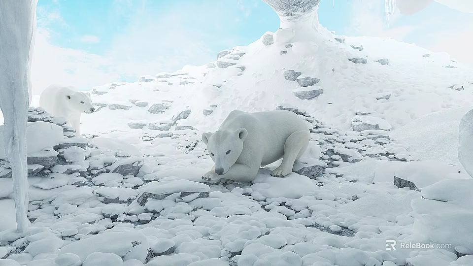 Polar Bears In Snowy Arctic Landscape 3d model 