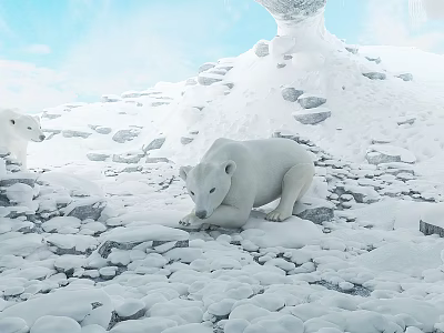 Polar Bears In Snowy Arctic Landscape 3d model