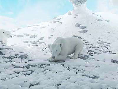 Polar Bears In Snowy Arctic Landscape 3d model