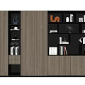 Modern Wooden Display Cabinet With Multiple Storage Shelves And Decorative Items