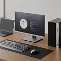 Modern Home Office Setup With Laptop Desktop Monitor Tower Keyboard And Mouse On Wooden Desk