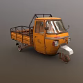 Orange Vintage Three Wheeler Truck With Cab Windshield Cargo Bed And Metal Frame