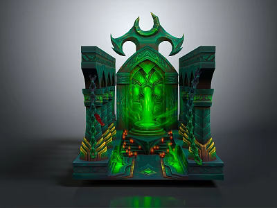 Mythical Throne Structure With Green Glowing Core Ornate Pillars And Intricate Carved Steps 3d model