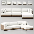 Modern Sectional Sofa Set With White Upholstery And Wooden Frames 3d model
