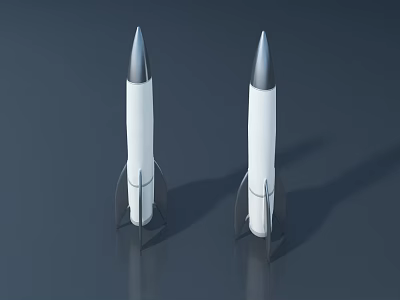 Two White Rocket Models Featuring Silver Tips Displayed On Dark Blue Surface 3d model