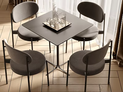Modern Black Square Dining Table Set With Four Gray Chairs And Metal Frame 3d model