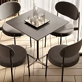 Modern Black Square Dining Table Set With Four Gray Chairs And Metal Frame 3d model