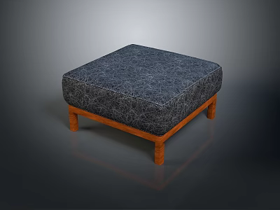 Stylish Square Ottoman Furniture With Textured Fabric Upholstery And Wooden Legs 3d model