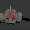 Futuristic Mechanical Weapon With Silver Metal Frame Red Glowing Internal Components And Rotating Support Legs