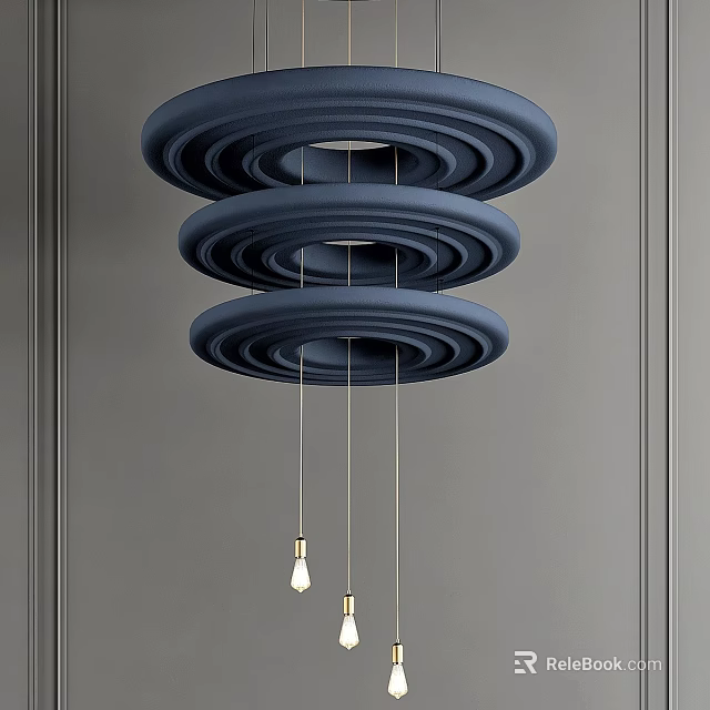 Modern Multi Tier Ring Chandelier Design With Hanging Light Bulbs And Grey Wall 3d model