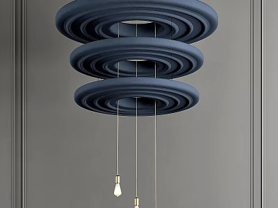 Modern Multi Tier Ring Chandelier Design With Hanging Light Bulbs And Grey Wall 3d model
