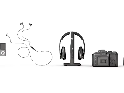 Mobile Digital Gadgets Including Wireless Headphones Camera And Audio Accessories 3d model