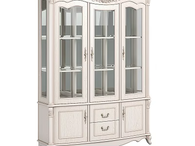 Classic White Bookcase With Glass Doors Drawers Wooden Shelves And Storage Design 3d model