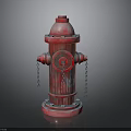 Red Fire Hydrant With Hanging Chains And Metallic Painted Surface