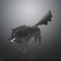 Gray Wolf with Sharp Teeth Green Eyes Fluffy Fur and Unique Tail 3d model