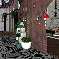 Modern Shopping Mall Lobby With Lush Green Wall Wooden Archway And Decorative Columns