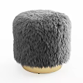 Cozy Gray Furry Stool With Soft Plush Surface And Gold Metal Base