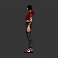 Woman in Red Hoodie and Dark Pants with Black Hat and Red Shoes