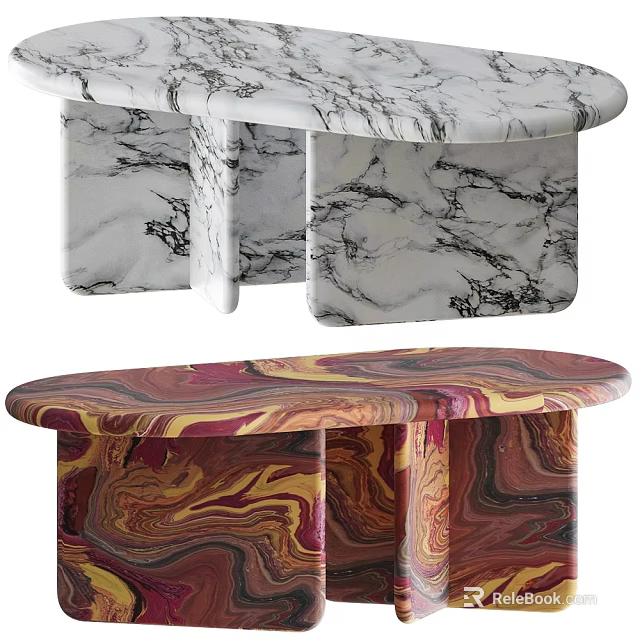Elegant Marble Dining Tables With Black White Veins And Colorful Patterns 3d model 