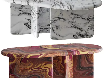 Elegant Marble Dining Tables With Black White Veins And Colorful Patterns 3d model