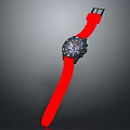 Stylish Watch With Red Strap And Black Dial Featuring Decorative Elements 3d model