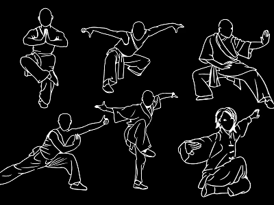 Martial Arts Silhouette Wall Hanging Featuring Six Different Kung Fu Poses 3d model