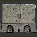 Stone Building Model With Arched Openings Wooden Door And Stone Walls