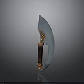 Traditional Curved Blade Weapon With Blue Steel Edge Brown Handle And Cross Symbol