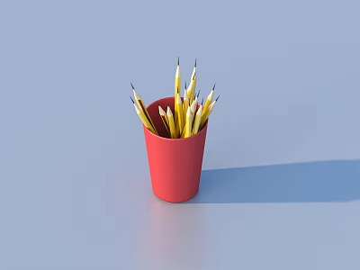 Yellow Pencils Arranged in Red Cup on Light Blue Background 3d model