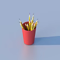 Yellow Pencils Arranged in Red Cup on Light Blue Background