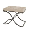 Modern Beige Tufted Sofa Stool With Curved Metal Cross Base Design 3d model