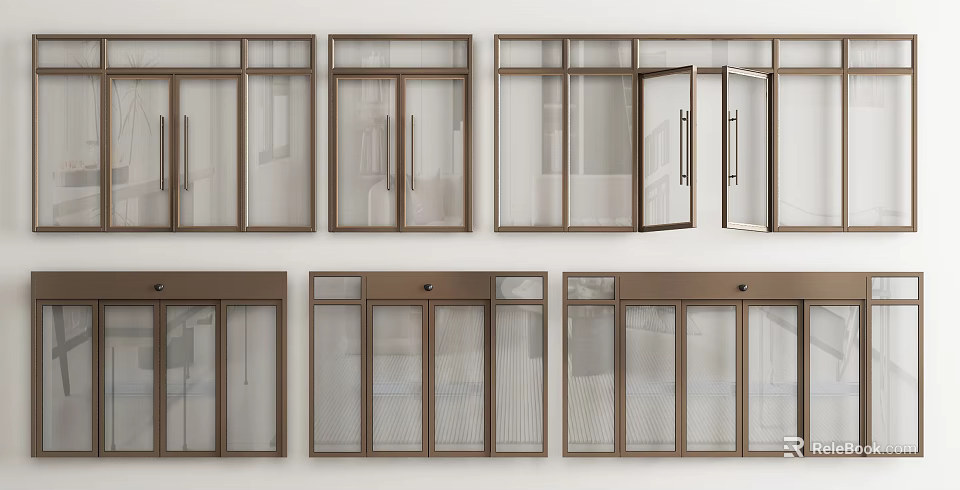 Modern Glass Doors With Metal Frame Different Styles Interior Design Options 3d model 