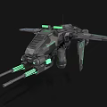Futuristic Sci Fi Spaceship With Gray Body Green Glowing Cannons And Wings