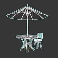 Outdoor Patio Furniture Set With White Umbrella Round Wooden Table And Black Chair
