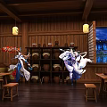 Traditional Chinese Style Restaurant Interior With Wooden Furniture Lanterns Tables Chairs And Decorative Art