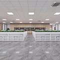 Modern Bright Corporate Reception Area With Marble Front Desk And Elegant Indoor Decorations