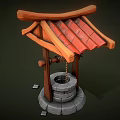 Traditional Old Fashioned Well With Wooden Roof Red Tiles And Stone Base