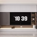 Modern Minimalist TV Background Cabinet With White Gray Open Shelves And Decorative Items