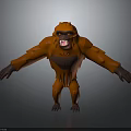 Orange Cartoon Gorilla 3D Model Character With Outstretched Arms And Bumpy Texture 3d model