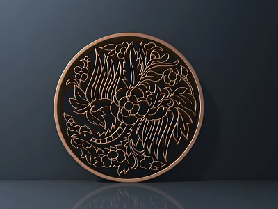 Intricate Circular Phoenix Floral Carving Metallic Wall Decor Ornament Design 3d model