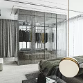 Modern Bedroom Interior With Wooden Paneled Walls Tufted Headboard Round Wall Lamps And White Bench