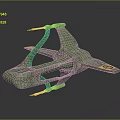 Green Futuristic Sci Fi Aircraft 3D Model With Yellow Accents And Design Details