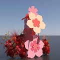 Decorative Ornament Set With Flower Shaped Pink Red Beige Elements And Floral Decorations